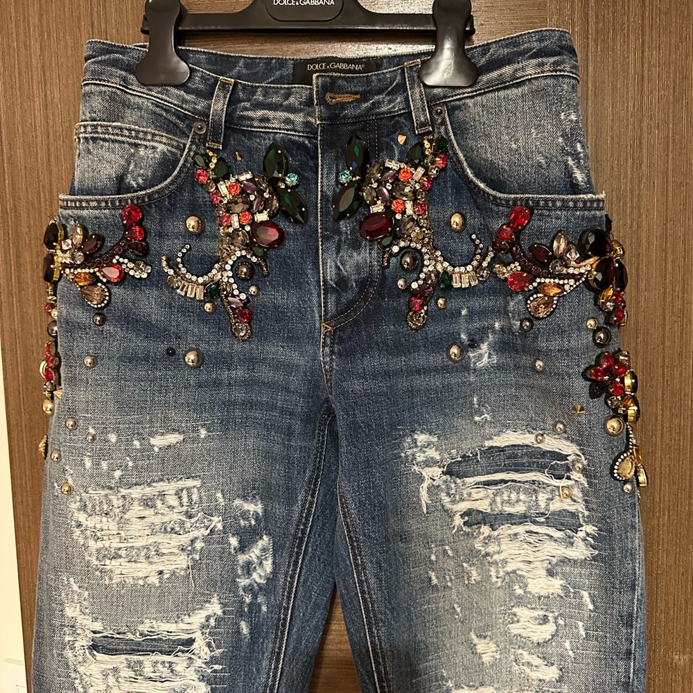 Dolce & Gabbana Embellished Distressed Blue Jeans